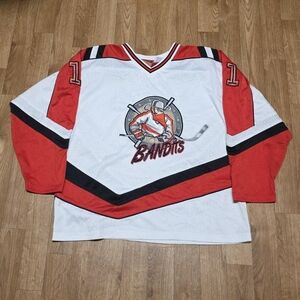 Vintage No Excuses White Sewn #17 New Jersey Bandits Minor League AHL Jersey